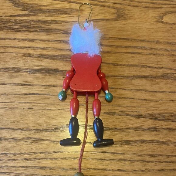 Santa Claus Wooden Pull String Toy Souvenir Red White 7.5" Inches Vintage 1980s - Picture 2 of 4